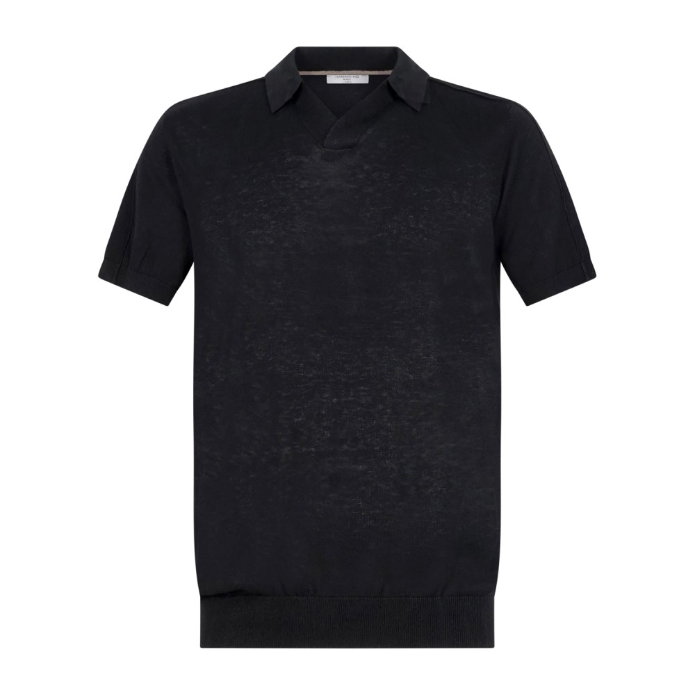 Hamaki-Ho - Polo nero senza bottoni manica corta in maglia di cotone per uomo |