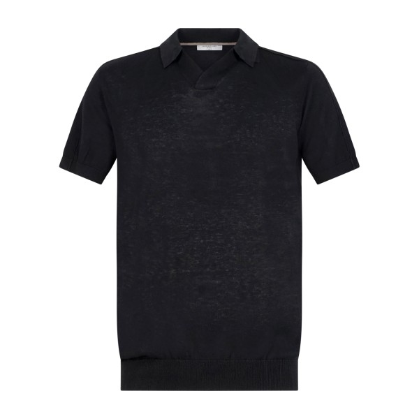 Hamaki-Ho - Polo nero senza bottoni manica corta in maglia di cotone per uomo |