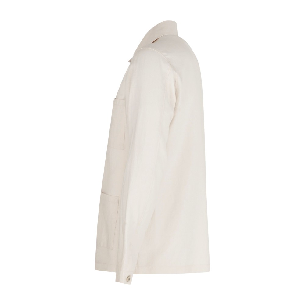 Barbati - Giacca overshirt beige in lino con taschino sul petto per uomo |