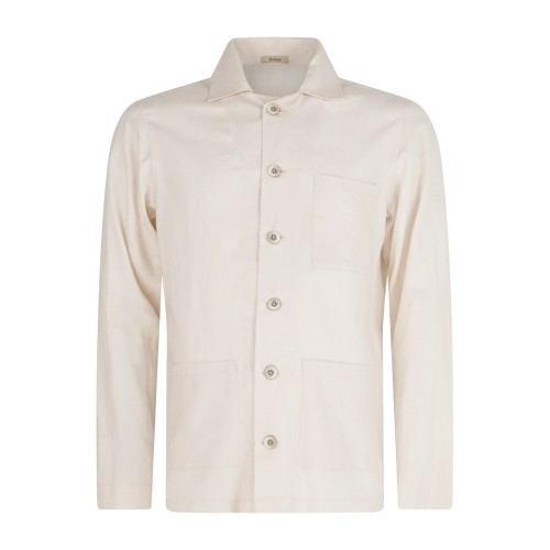 Barbati - Giacca overshirt beige in lino con taschino sul petto per uomo |