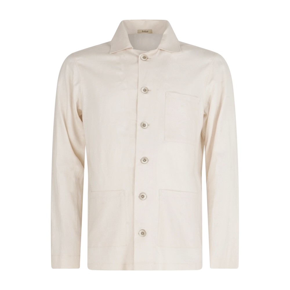 Barbati - Giacca overshirt beige in lino con taschino sul petto per uomo |