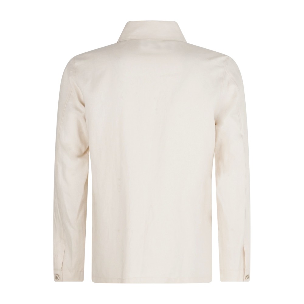 Barbati - Giacca overshirt beige in lino con taschino sul petto per uomo |