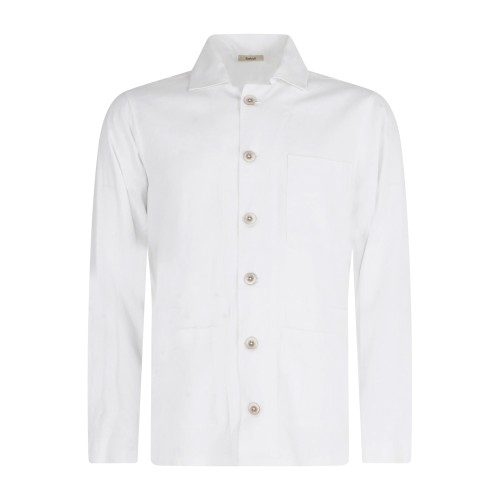 Barbati - Giacca overshirt bianca in lino con taschino sul petto per uomo |