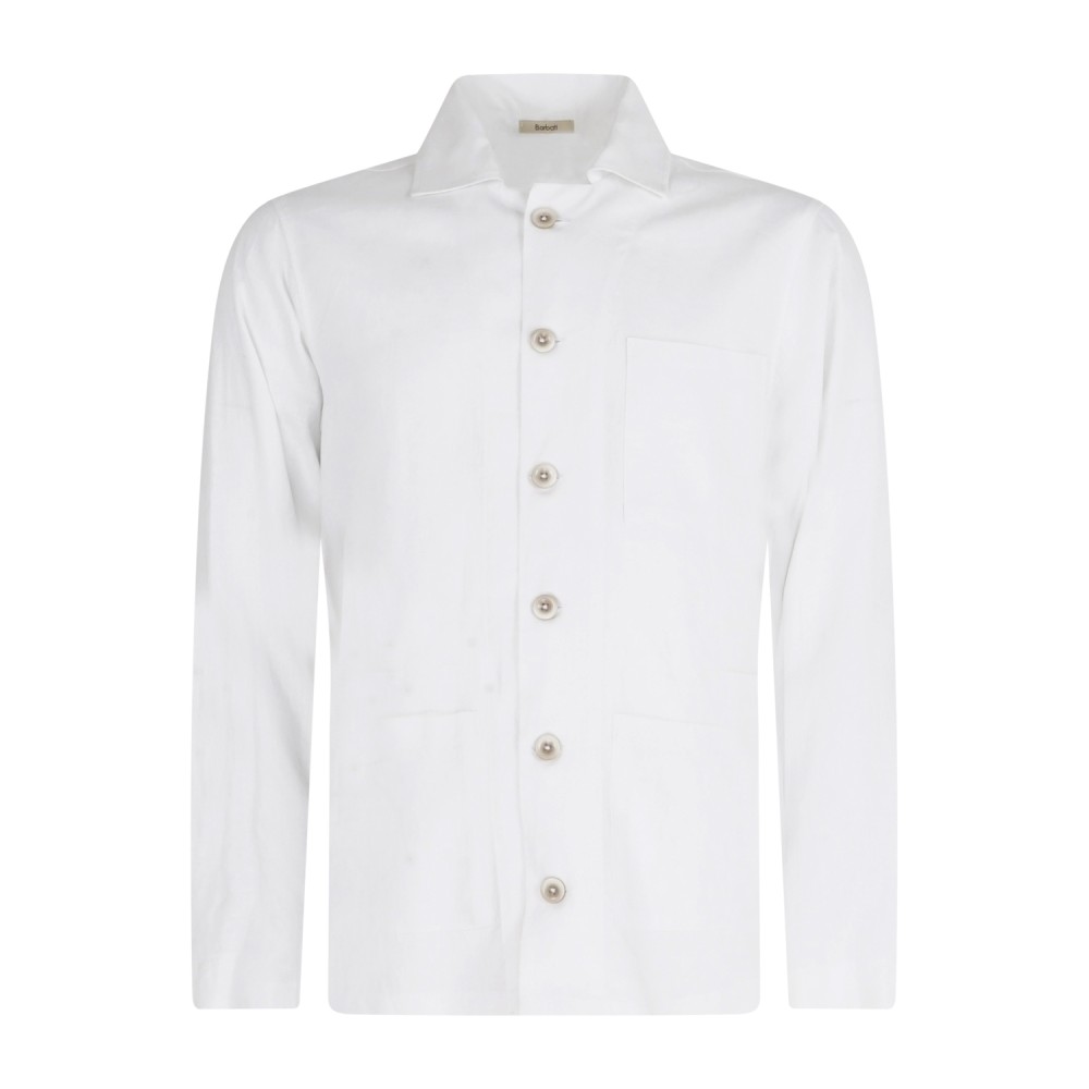 Barbati - Giacca overshirt bianca in lino con taschino sul petto per uomo |