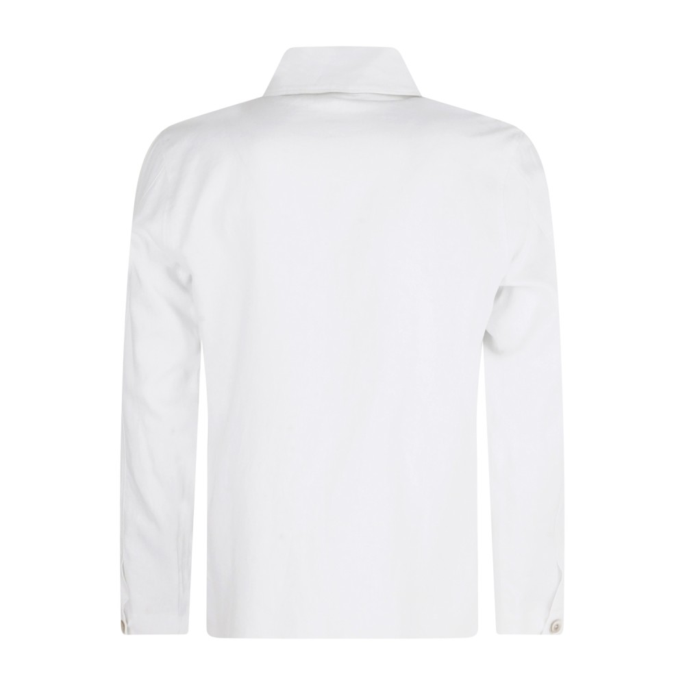 Barbati - Giacca overshirt bianca in lino con taschino sul petto per uomo |