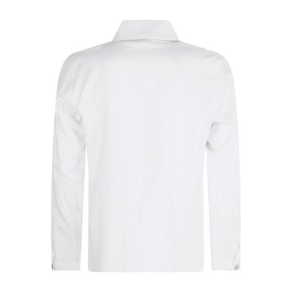 Barbati - Giacca overshirt bianca in lino con taschino sul petto per uomo |