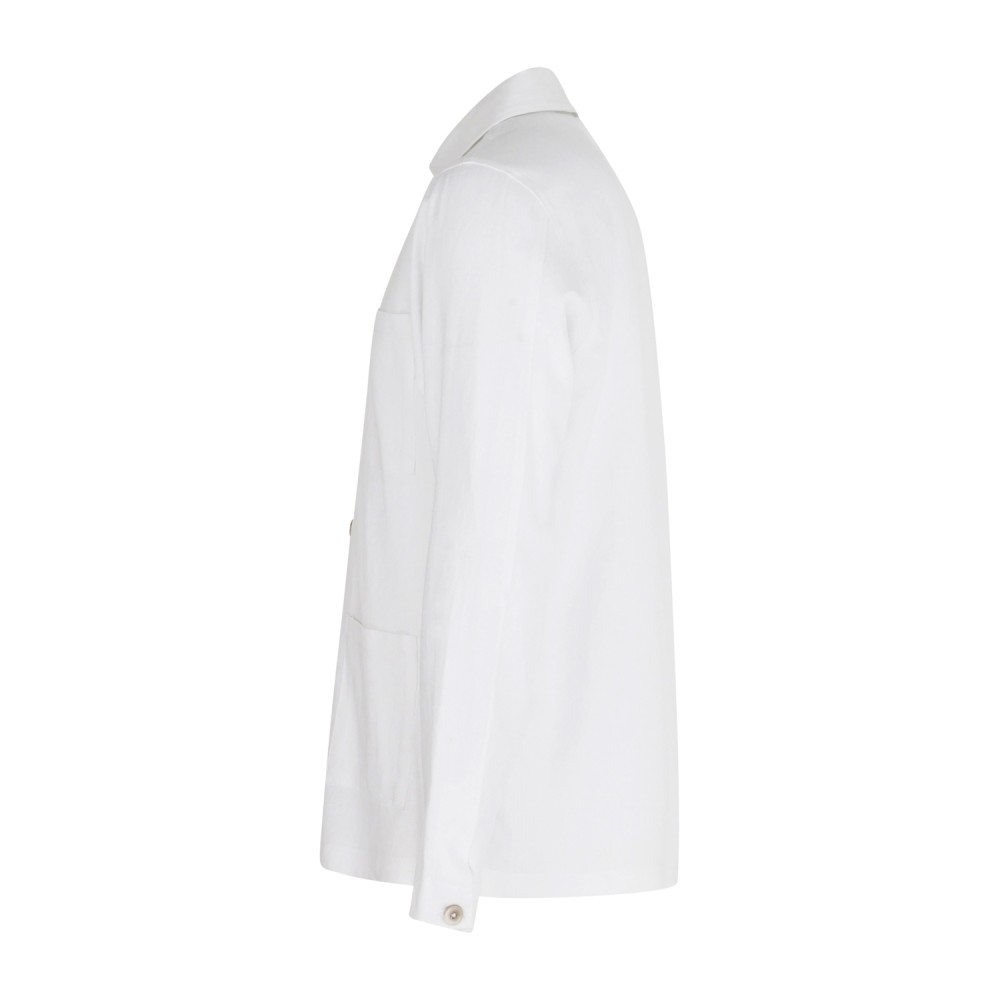 Barbati - Giacca overshirt bianca in lino con taschino sul petto per uomo |