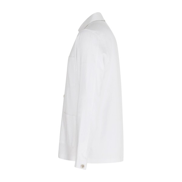 Barbati - Giacca overshirt bianca in lino con taschino sul petto per uomo |
