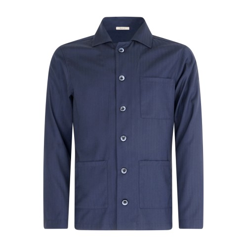 Barbati - Giacca overshirt blu effetto righe tono su tono e taschino sul petto