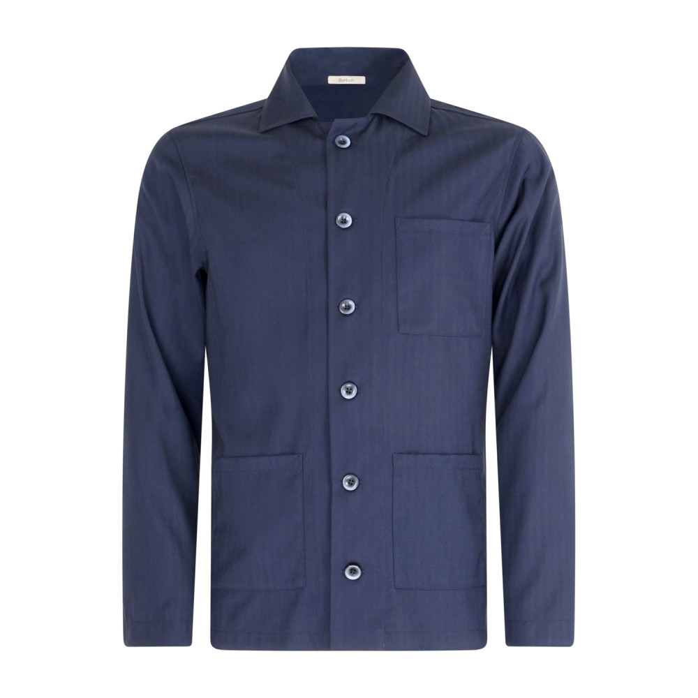 Barbati - Giacca overshirt blu effetto righe tono su tono e taschino sul petto