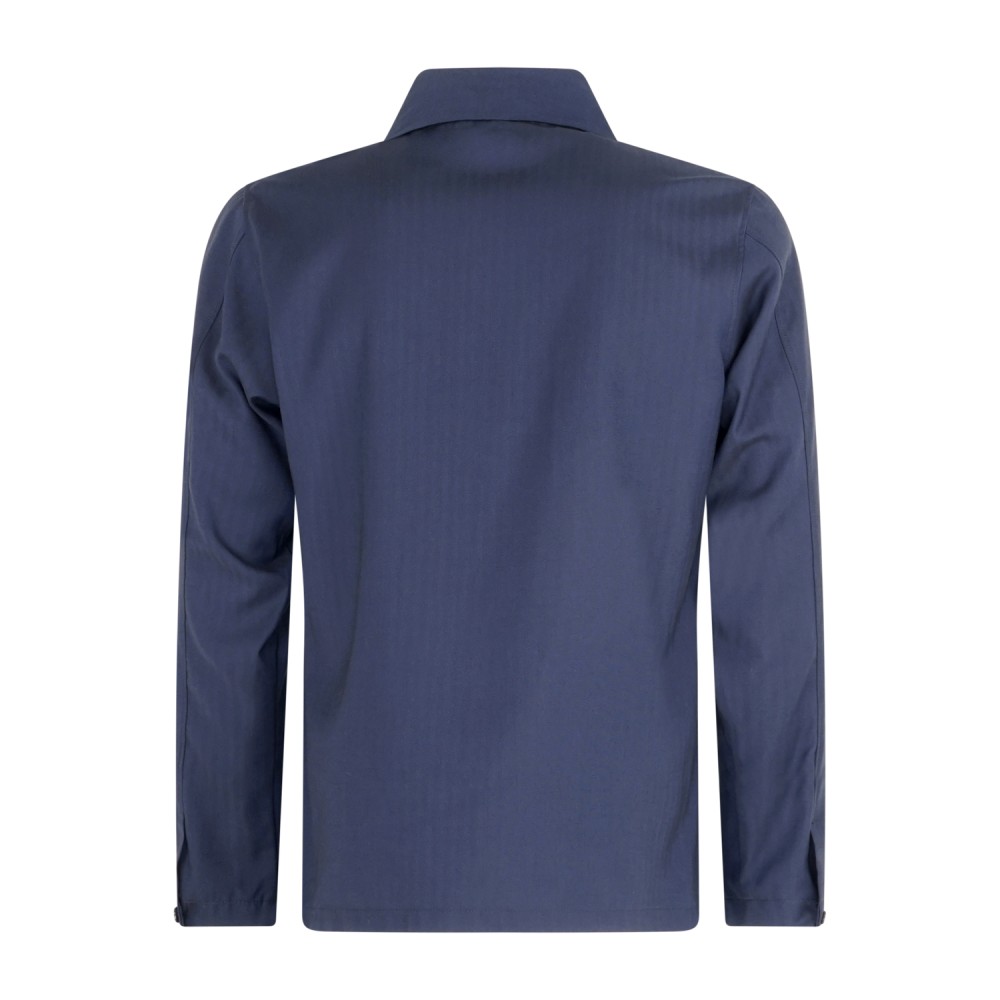 Barbati - Giacca overshirt blu effetto righe tono su tono e taschino sul petto
