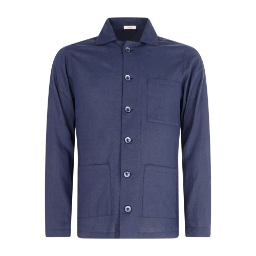 Barbati - Giacca overshirt blu in lino con taschino sul petto per uomo |