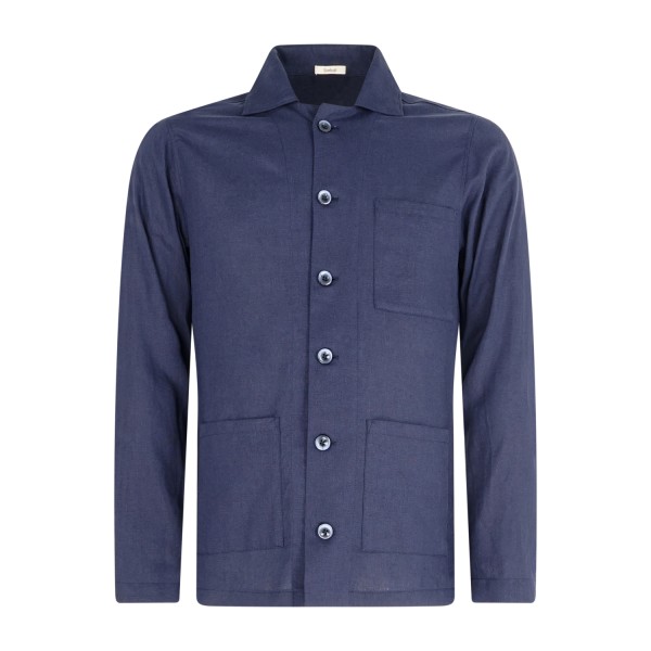 Barbati - Giacca overshirt blu in lino con taschino sul petto per uomo |