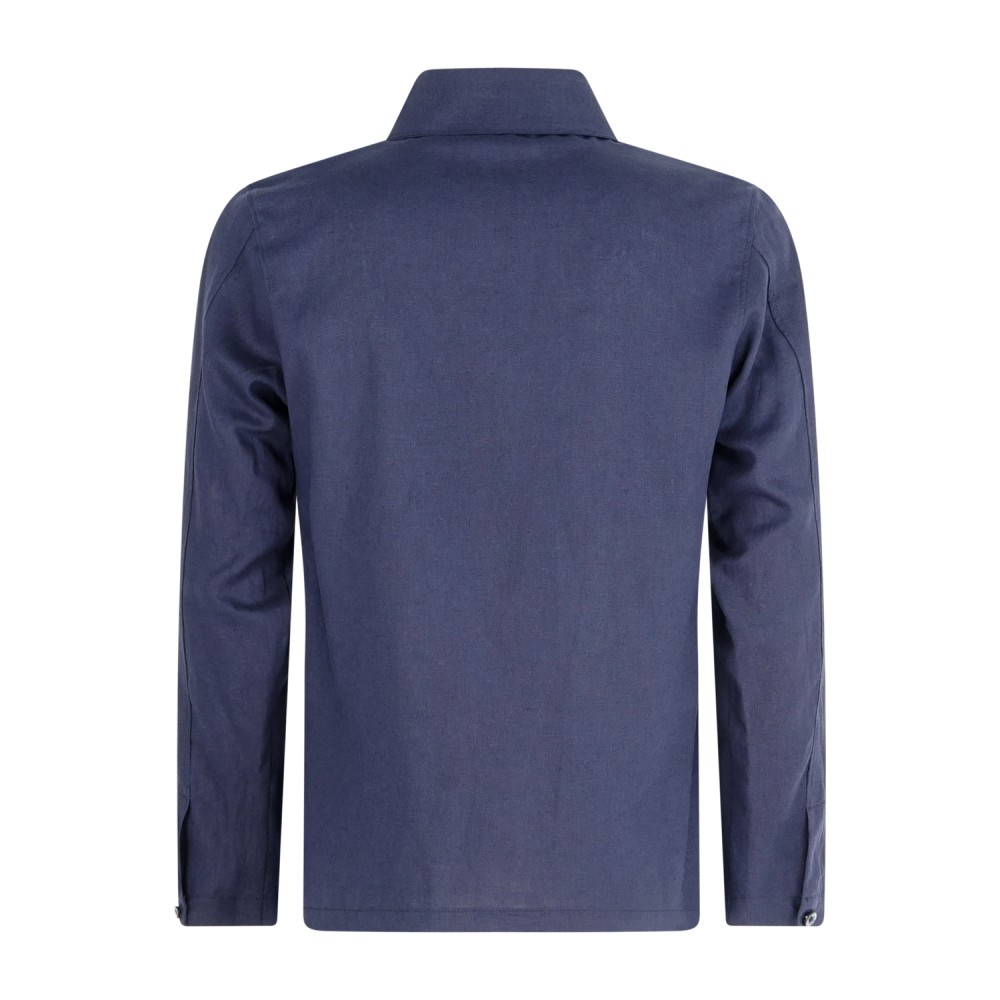 Barbati - Giacca overshirt blu in lino con taschino sul petto per uomo |