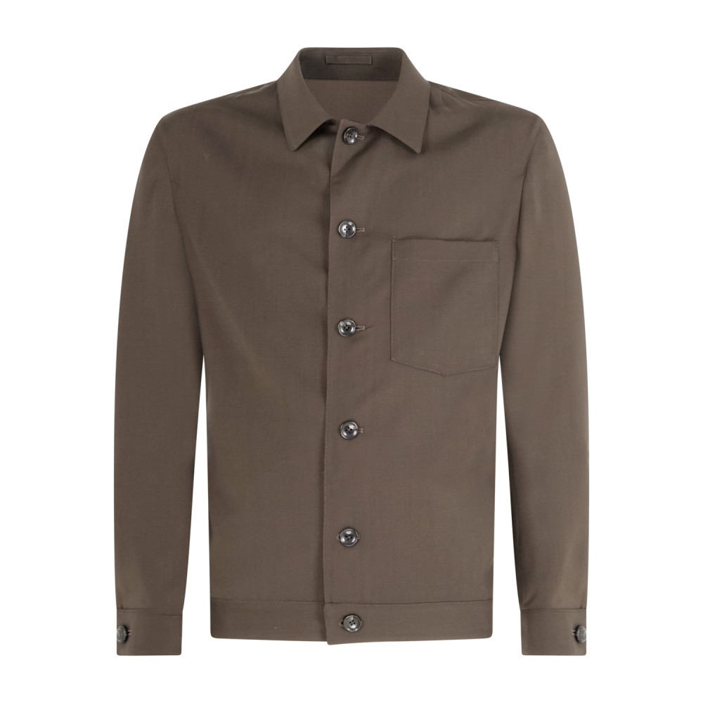 L.B.M. 1911 - Giacca overshirt marrone monopetto con taschino in frescolana per