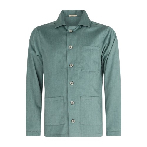 Barbati - Giacca overshirt verde effetto righe tono su tono e taschino sul