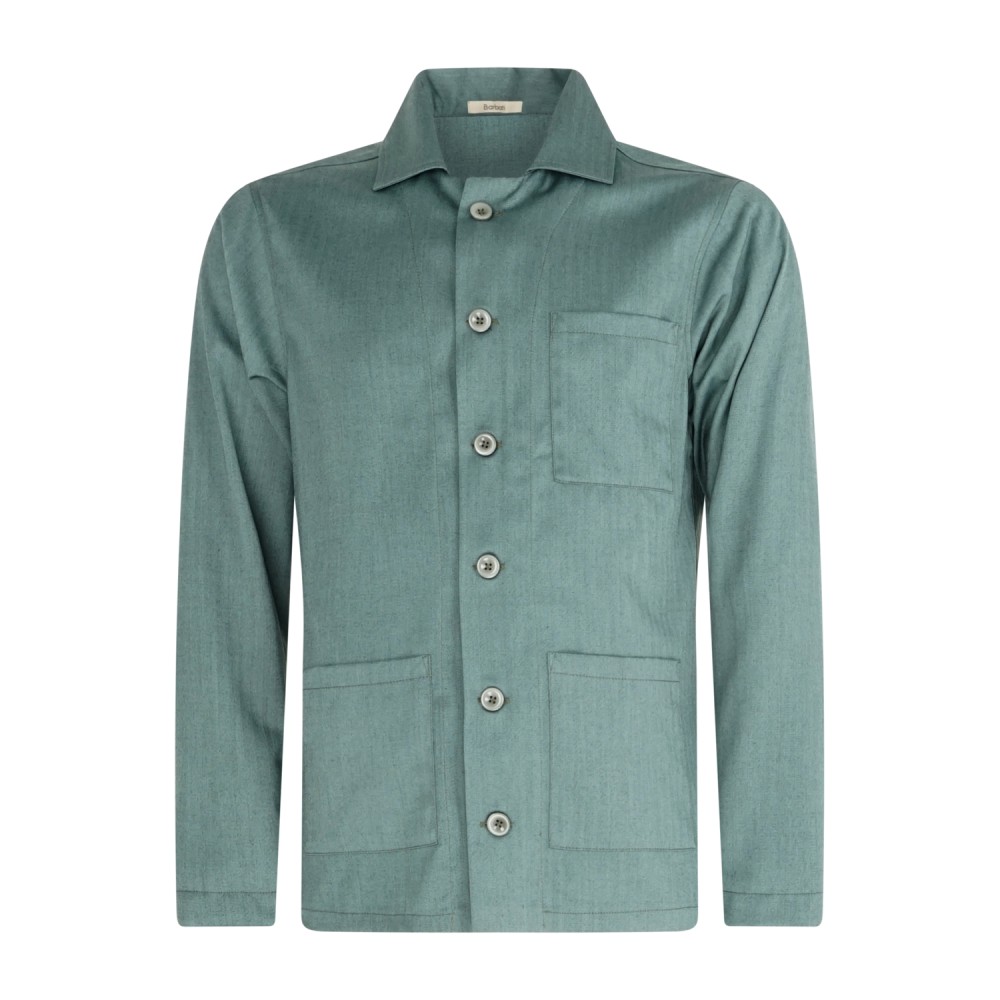Barbati - Giacca overshirt verde effetto righe tono su tono e taschino sul