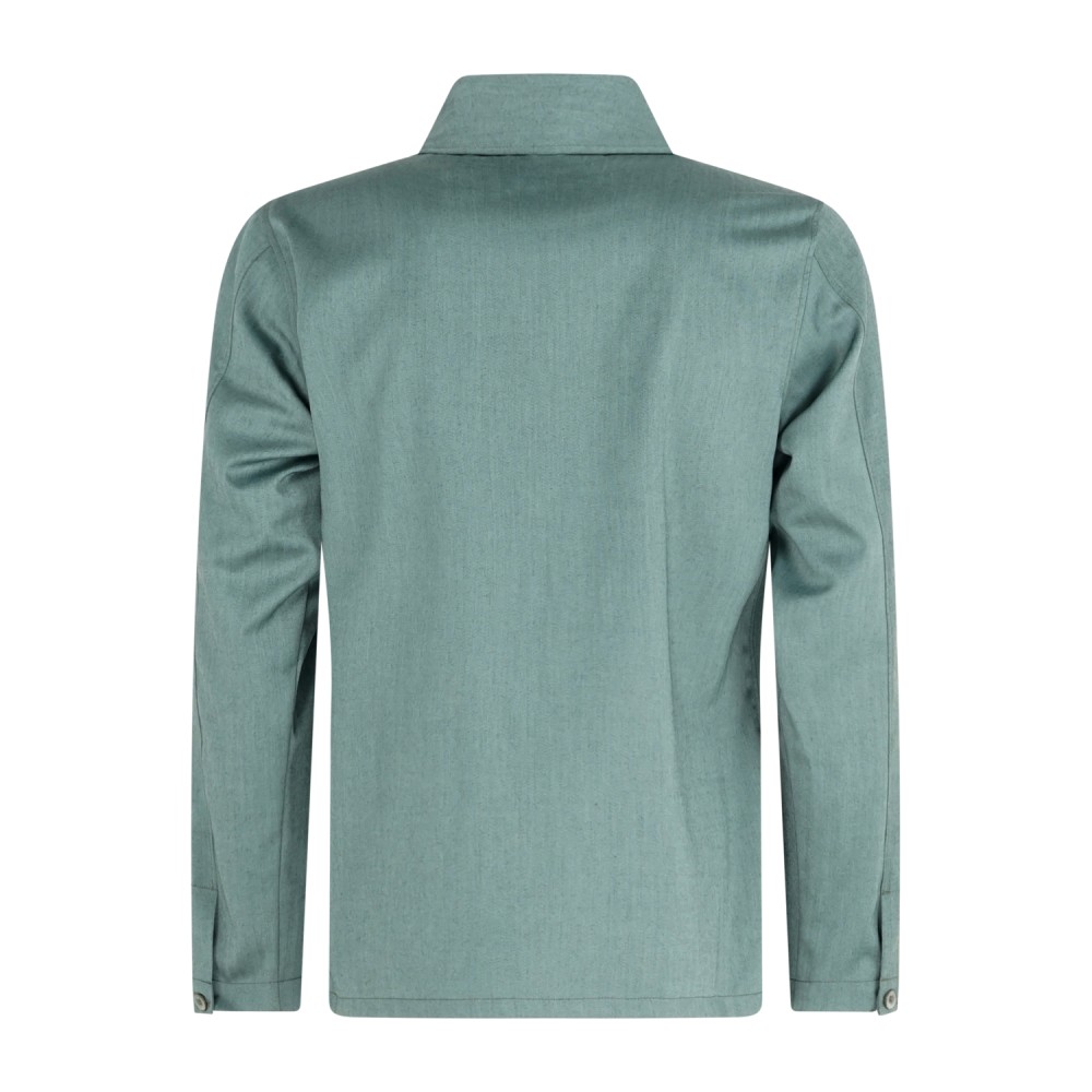 Barbati - Giacca overshirt verde effetto righe tono su tono e taschino sul