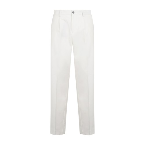 Daniele Alessandrini - Pantalone bianco in jersey di cotone con pence relaxed