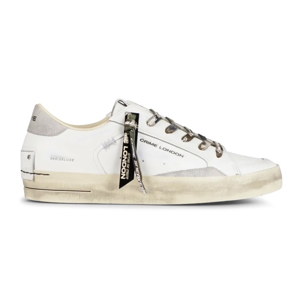 Crime London - Sneakers bianca in pelle SK8 Deluxe con dettagli in suede e