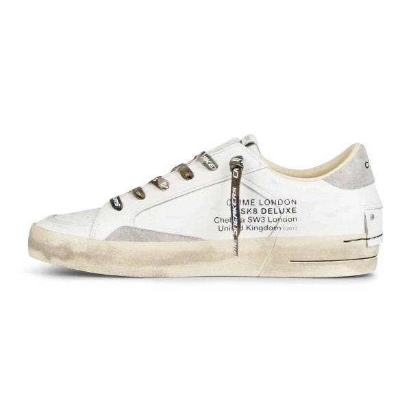 Crime London - Sneakers bianca in pelle SK8 Deluxe con dettagli in suede e
