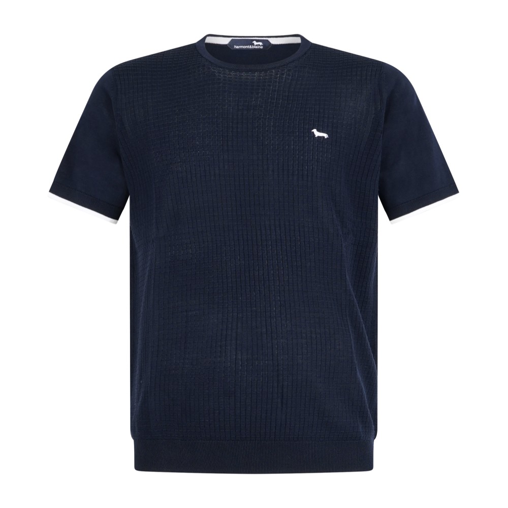 Harmont & Blaine - T-shirt blu in maglia di cotone a manica corta con