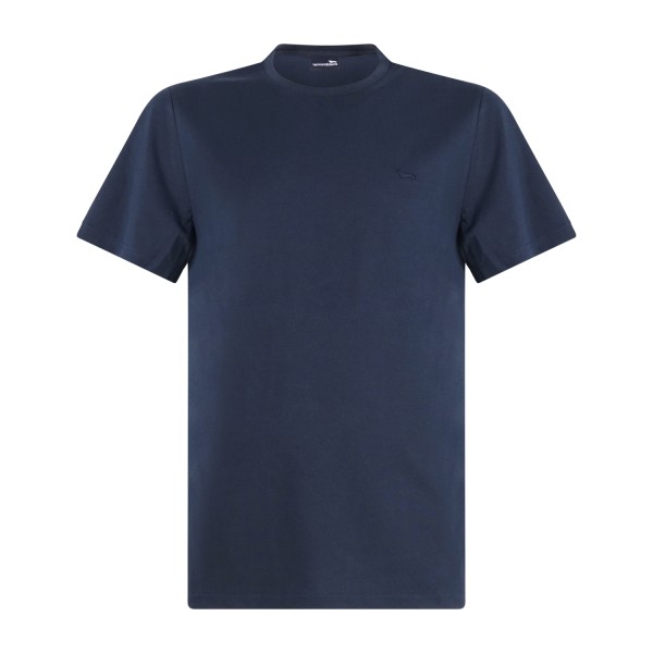 Harmont & Blaine - T-shirt blu in piquet tecnico con ricamo logo tono su tono