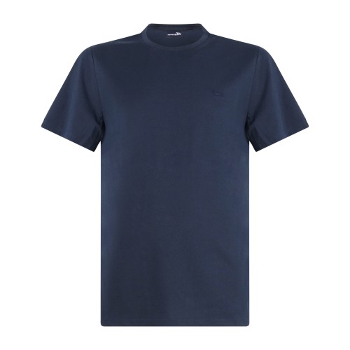 Harmont & Blaine - T-shirt blu in piquet tecnico con ricamo logo tono su tono