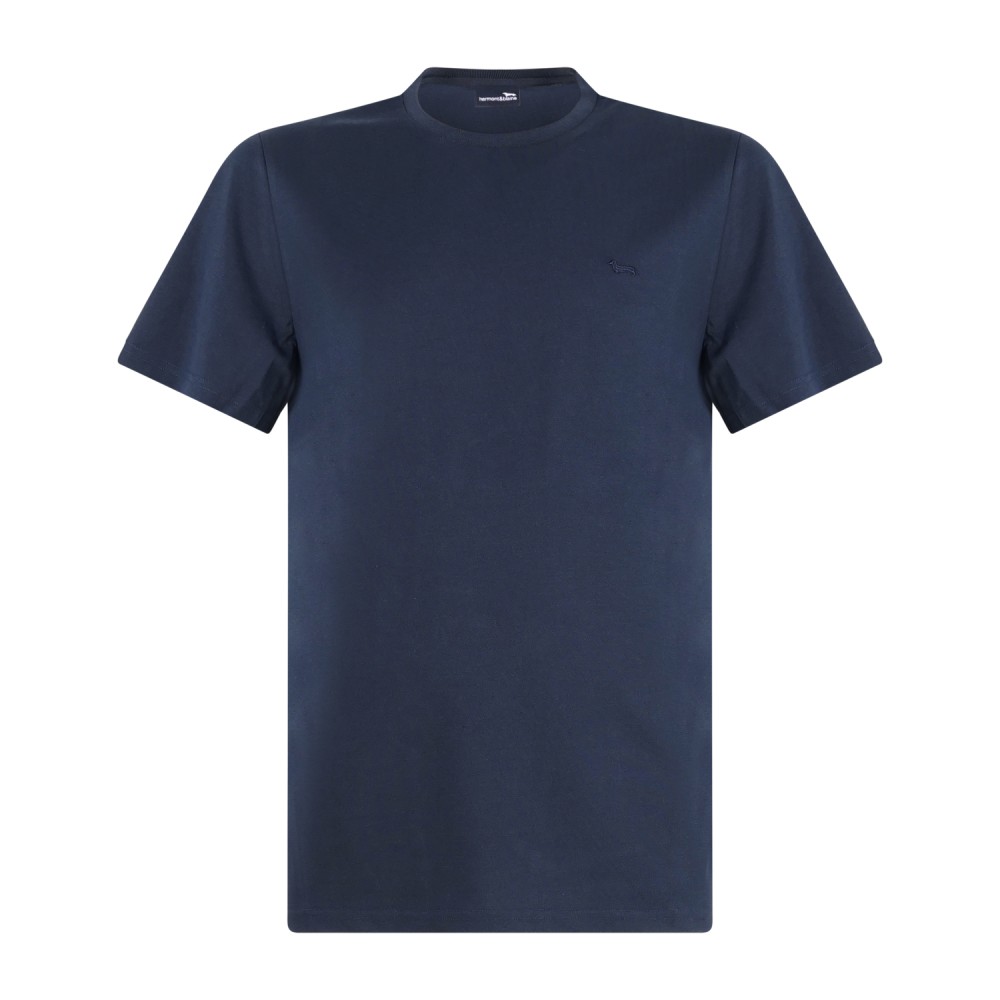 Harmont & Blaine - T-shirt blu in piquet tecnico con ricamo logo tono su tono