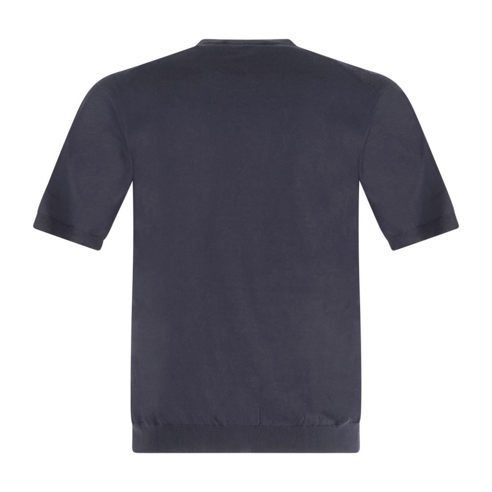 MASQ - T-shirt blu manica corta con lavorazione a rombi sul fronte in maglia di