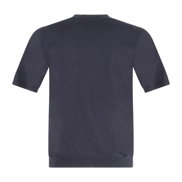 MASQ - T-shirt blu manica corta con lavorazione a rombi sul fronte in maglia di