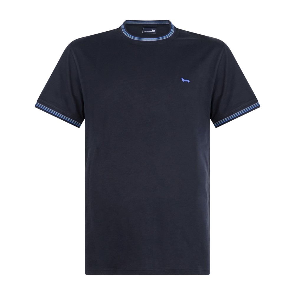 Harmont & Blaine - T-shirt blu manica corta con patch logo sul petto per uomo |