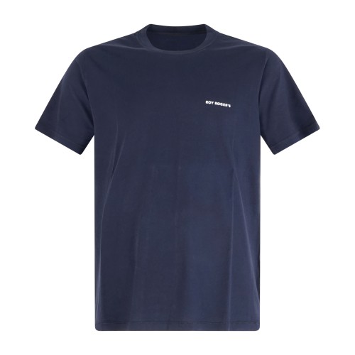 Roy Roger's - T-shirt blu manica corta con stampa logo sul petto in supima