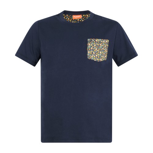 Sun68 - T-shirt blu manica corta con taschino con stampa grafica per uomo |