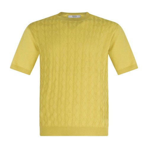 MASQ - T-shirt gialla manica corta con lavorazione a rombi sul fronte in maglia