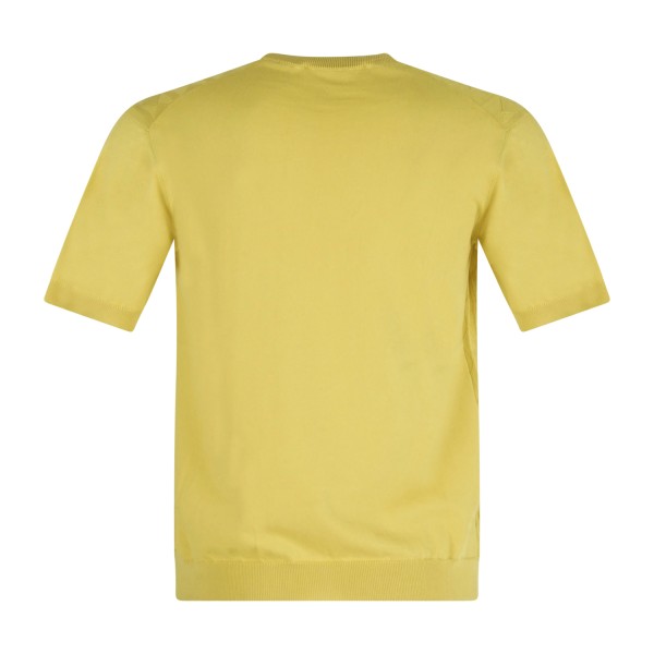 MASQ - T-shirt gialla manica corta con lavorazione a rombi sul fronte in maglia
