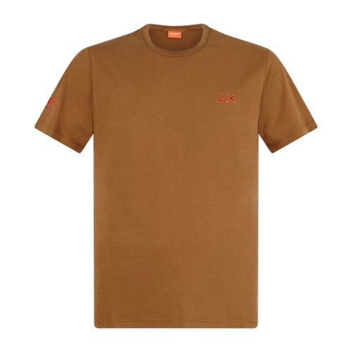 Sun68 - T-shirt marrone manica corta con ricamo logo fluo per uomo | t36140 93