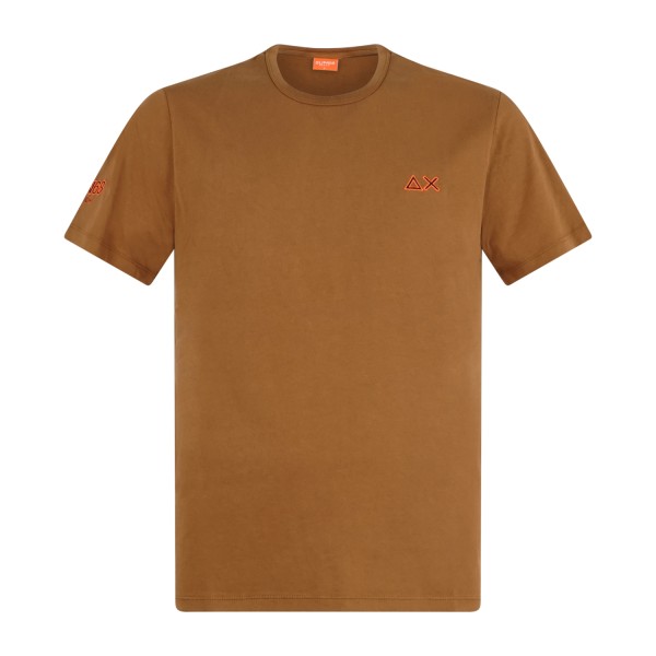 Sun68 - T-shirt marrone manica corta con ricamo logo fluo per uomo | t36140 93