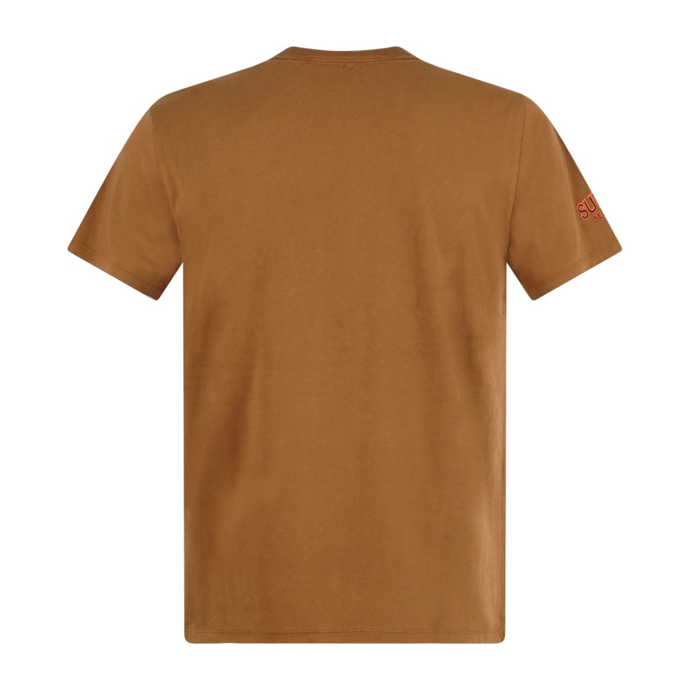 Sun68 - T-shirt marrone manica corta con ricamo logo fluo per uomo | t36140 93