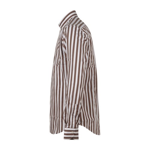 Lavorazione Sartoriale - Camicia bianca a righe marroni in tessuto tecnico slim 2