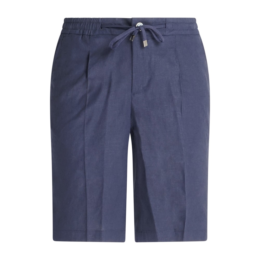 Barbati - Bermuda blu con elastico in vita e laccetti in lino e viscosa per