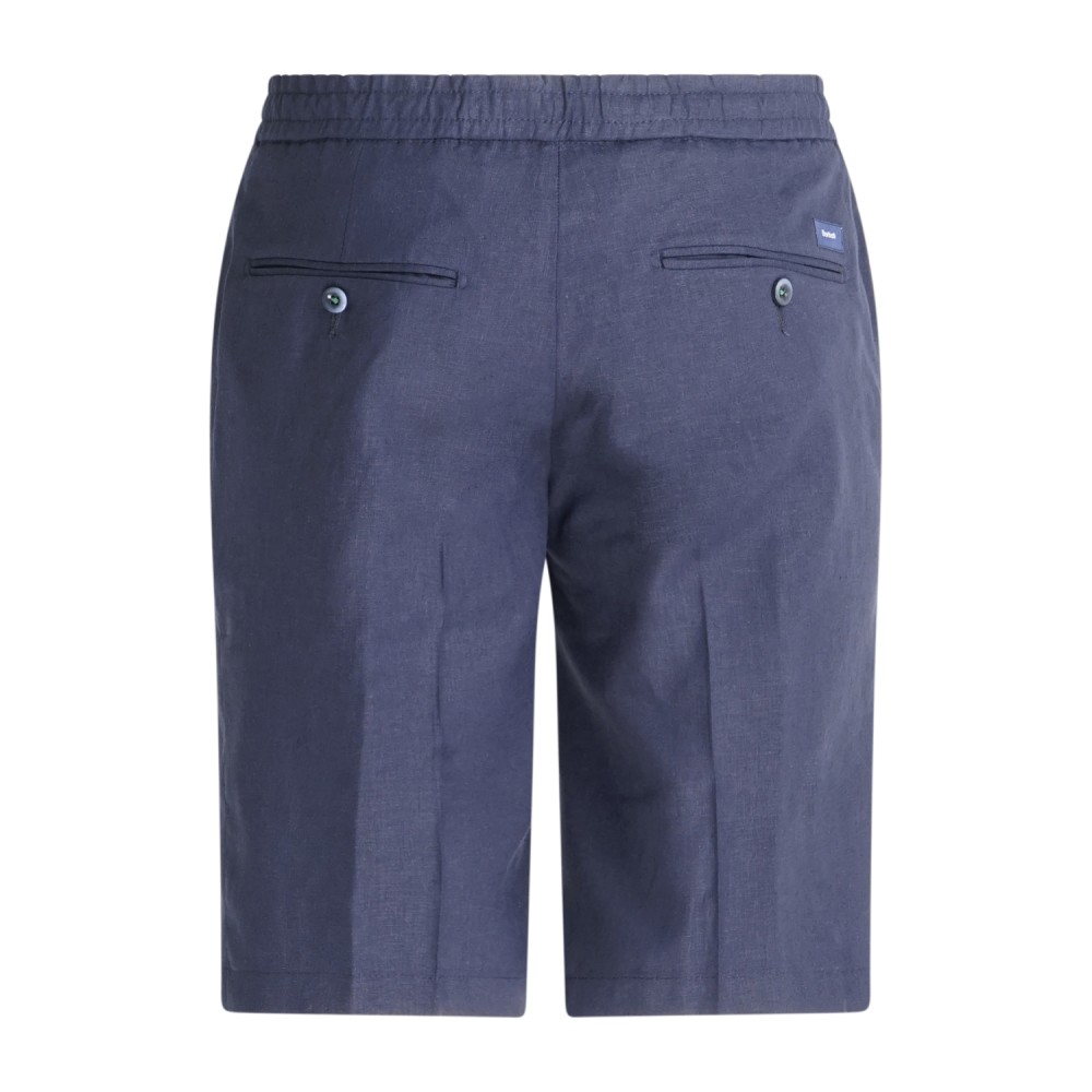 Barbati - Bermuda blu con elastico in vita e laccetti in lino e viscosa per