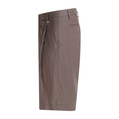 I'm Brian - Bermuda marrone in lino con pince sul fronte per uomo | be3705 moro 2
