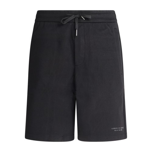 Armani Exchange - Bermuda nera con vita elasticizzata e coulisse per uomo |