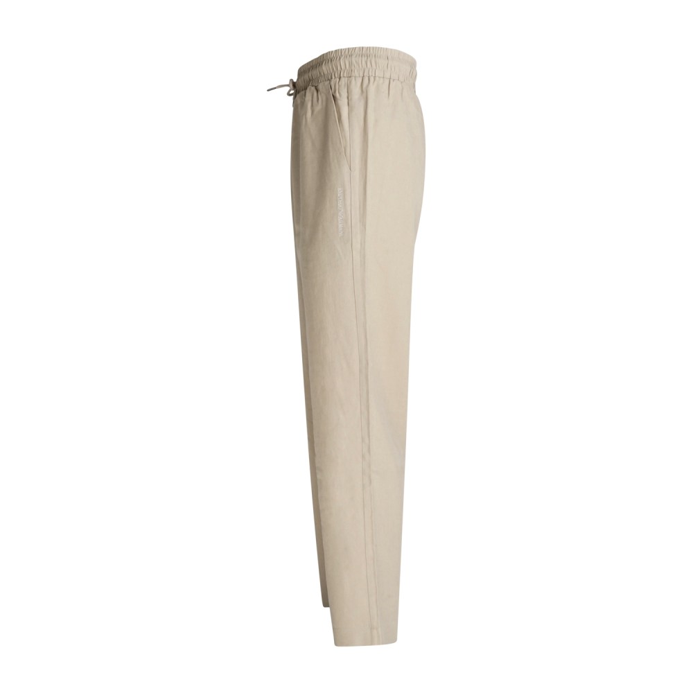 Emporio Armani - Pantalone beige taglio dritto con ricamo logo per uomo |