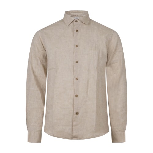Hamaki-Ho - Camicia beige in lino con collo semifrancese per uomo | ce1296h