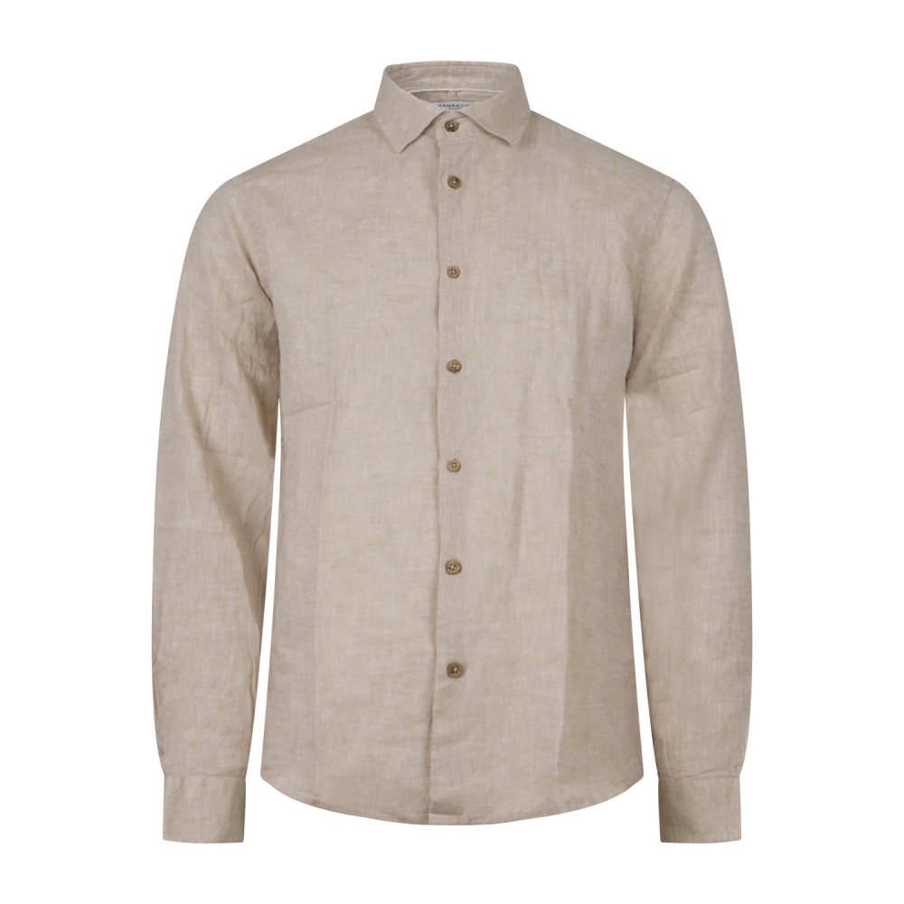 Hamaki-Ho - Camicia beige in lino con collo semifrancese per uomo | ce1296h