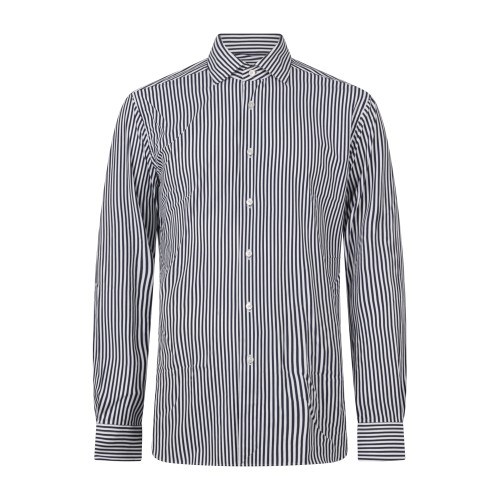Xacus - Camicia bianca fantasia a righe in tessuto tecnico tailor fit per uomo