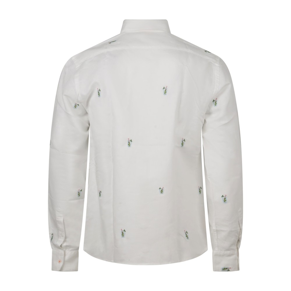Sun68 - Camicia bianca in lino con logo e ricami bichieri all over per uomo |