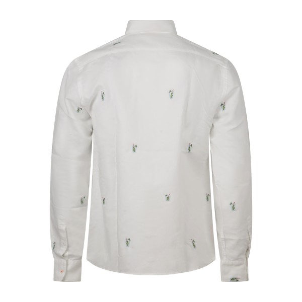 Sun68 - Camicia bianca in lino con logo e ricami bichieri all over per uomo |